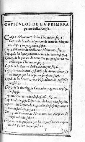 Capitvlos de la primera parte desta Regla