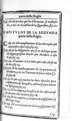 Capitvlos de la Segvnda parte desta Regla