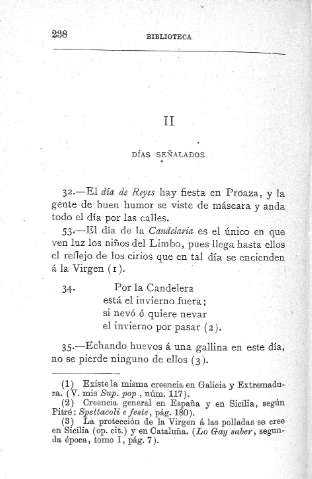 II. Dias señalados
