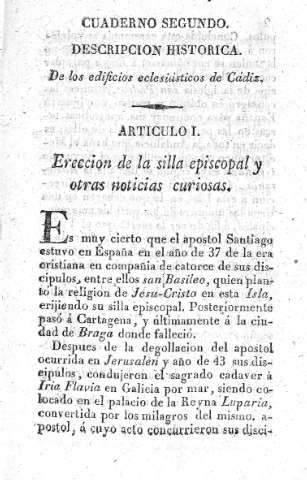 Cuaderno Segundo. Descripción histórica. Artículo I.