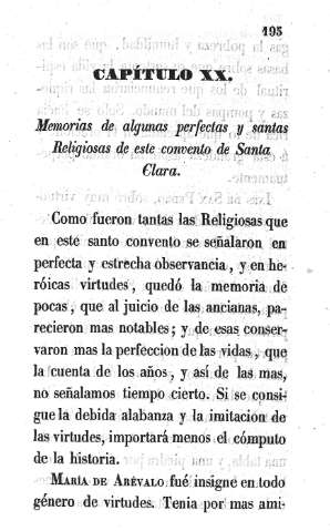 Capítulo XX. Memorias de algunas perfectas y santas Religiosas de este convento de Santa Clara