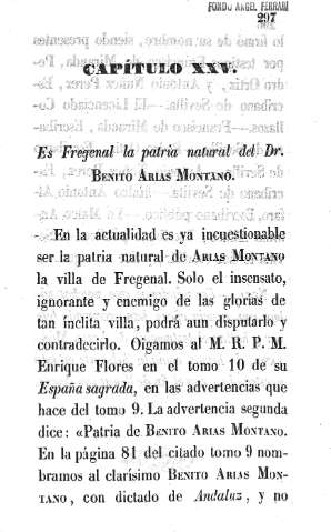 Capítulo XXV. Es Fregenal la patria natural del Dr. Benito Arias Montano