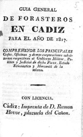 Guia general de forasteros en Cádiz para el año de 1817