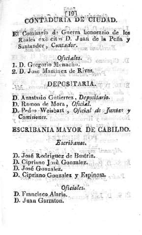 Contaduria de ciudad. Depositaria.Escribania mayor de Cabildo