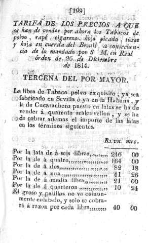 Tarifa de los precios
