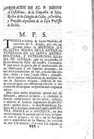 Aprobacion de el P. Josph de Castellanos