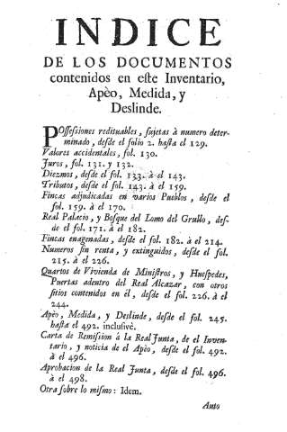 Indice de los documentos contenidos en este Inventario