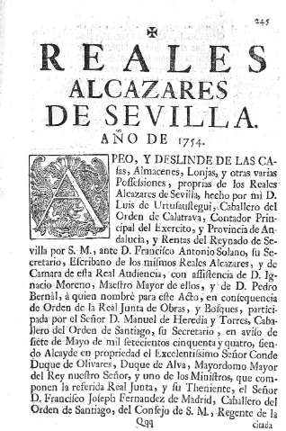 Reales Alcazares de Sevilla. Año de 1754