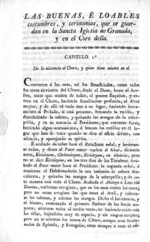 Las Buenas, é loables costumbres, y ceremonias... Capitulo 1º
