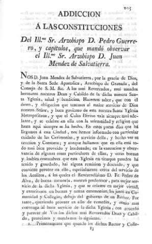 Addiccion á las Constituciones del Illmo. Arzobispo D. Pedro Guerrero...