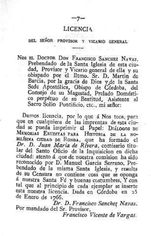 Licencia del señor provisor y vicario general