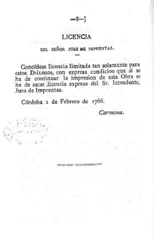 Licencia del señor juez de imprentas
