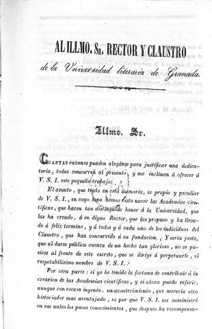 Al Ilmo. Sr. Rector y Claustro de la Universidad literaria de Granada