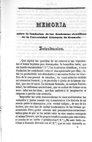 Memoria sobre la fundacion de las Academias cientificas de la Universidad Literaria de Granada