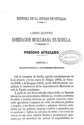 Historia de la ciudad de Sevilla. Libro Quinto. Período Africano. Capítulo I.