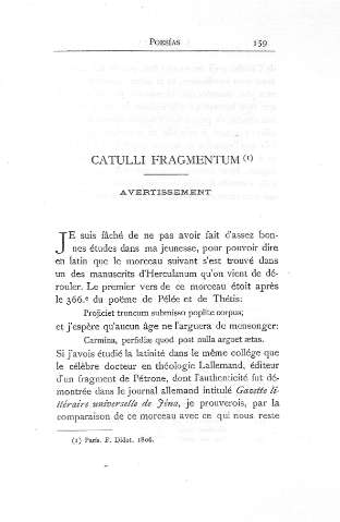 Catulli Fragmentum. Avertissement