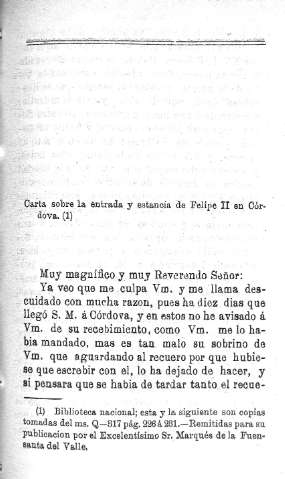 Carta sobre la entrada y estancia de Felipre II en Córdoba