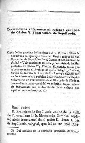 Documentos referentes al célebre cronista de Carlos V. Juan Gines de Sepúlveda
