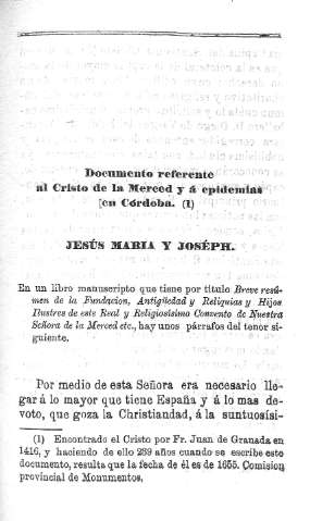 Documento referente al Cristo de la Merced y á epidemias en Córdoba