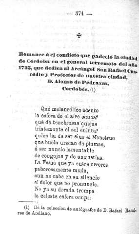 Romance a el conflicto que padeció la ciudad de Córdoba en el general terremoto del año 1745...