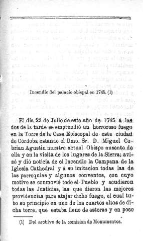 Incendio el el palacio obispal en 1745