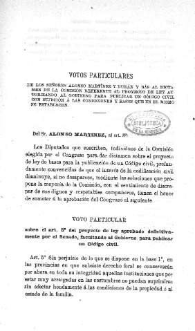 Votos particulares de los Sres. Alonso Martínez y Durán y Blas...
