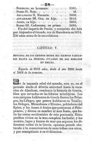 Capitulo V. Historia de los griegos desde sus tiempos fabulosos hasta la primera invasión de los romanos en Grecia