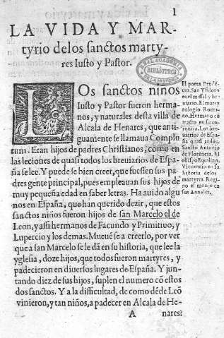 La vida y martyrio de los santos martyres Iusto y Pastor