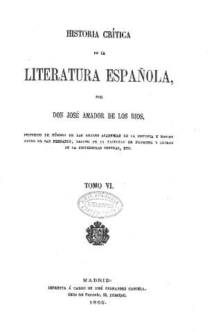 Historia crítica de la literatura española. Tomo VI.