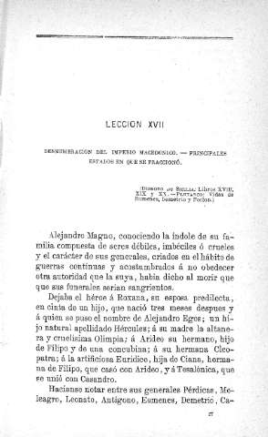 Lección XVII. Desmembración del Imperio Macedonico
