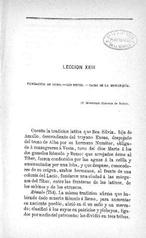 Lección XXIII. Fundación de Roma