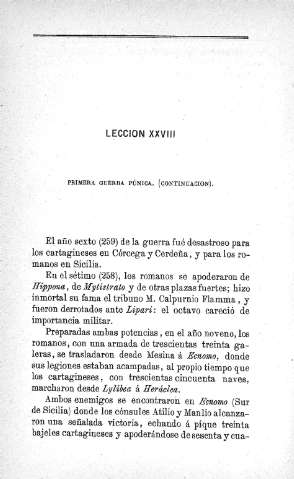 Lección XXVIII. Primera Guerra Púnica (Continuación)