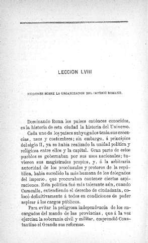 Lección LVIII. Nociones sobre la organización del Imperio Romano