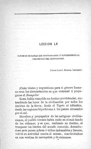 Lección LX. Variedad de causas que contrariaron ó favorecieron el desarrollo del Cristianismo