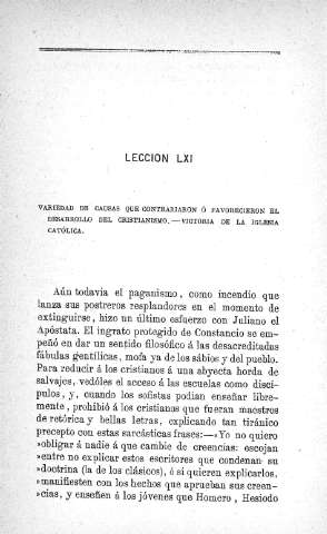 Lección LXI. Variedad de causas que contrariaron ó favorecieron el desarrollo del Cristianismo