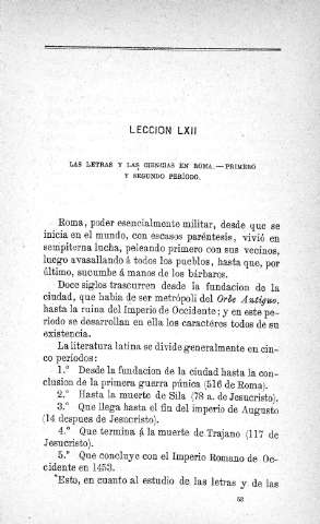 Lección LXII. Las letras y las ciencias en Roma