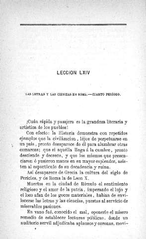 Lección LXIV. Las letras y las ciencias en Roma
