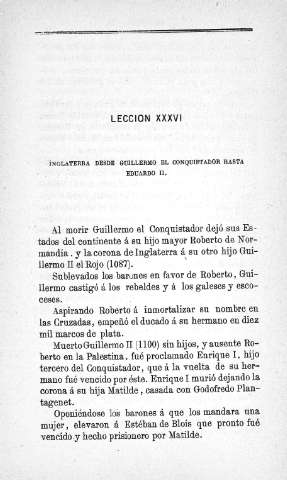 Lección XXXVI. Inglaterra, desde Guillermo el Conquistador hasta Eduardo II