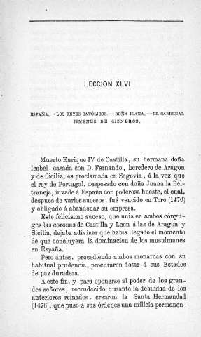 Lección XLVI. España. Reyes Católicos