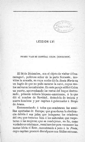 Lección LVI. Primer viaje de Cristóbal Colón (Conclusión)