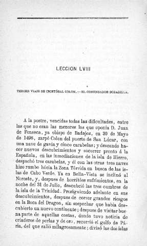 Lección LVIII. Tercer viaje de Cristóbal Colón