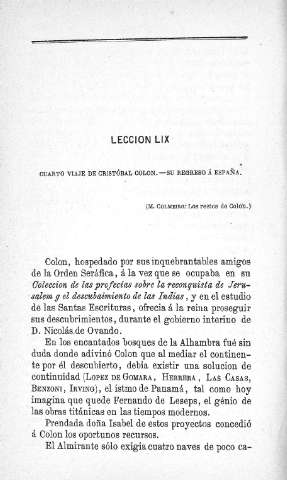Lección LIX. Cuarto viaje de Cristóbal Colón