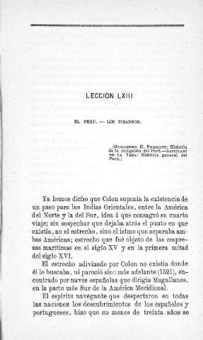 Lección LXIII. El Perú. Los Pizarros
