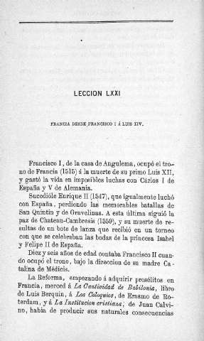 Lección LXXI. Francia, desde Francisco I á Luis XIV