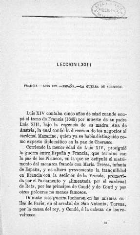 Lección LXXIII. Francia, Luis XIV. España. La Guerra de Sucesión