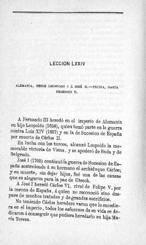 Lección LXXIV. Alemania, desde Leopoldo I á José II. Prusia, asta Federico II