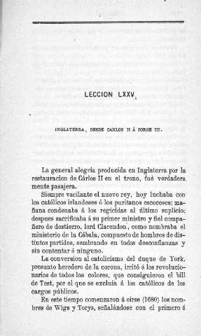 Lección LXXV. Inglaterra, desde Carlos II á Josrge III