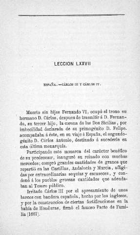 Lección LXXVII. España. Carlos II y Carlos IV