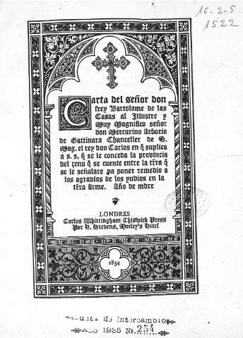Carta de  don señor frey Bartolomé de las Casas...