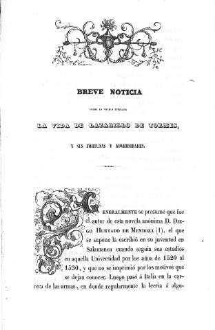 Breve noticia de la novela titulada La vida de Lazarillo de Tormes
